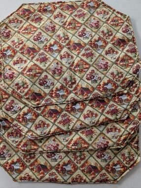 Set Of 4 Handmade Fall Farmhouse Floral & Barn Cottagecore Quilted Placemats